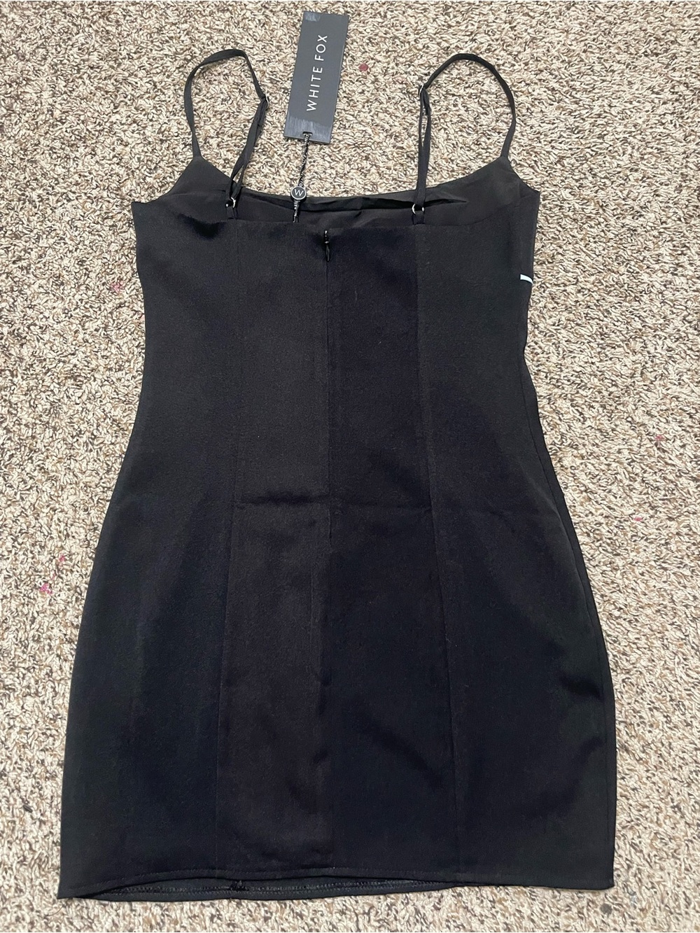 White Fox Boutique Black Spaghetti Strap Dress with White Logo Pendant - Picture 4 of 4